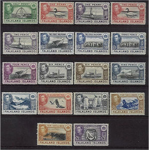 Falkland Islands KGVI 1937 birds whales seals ships Defins set (18) SG 146/63 M