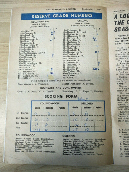 VFL 1967 September 2 Football Record 1st Semi Final Geelong v Collingwood