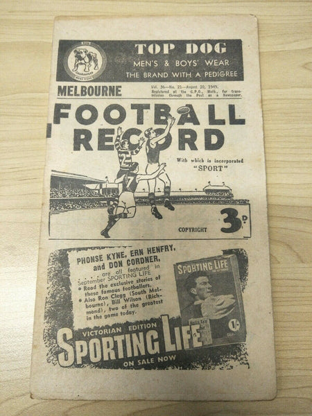 VFL 1949 August 20 Melbourne v Essendon Football Record