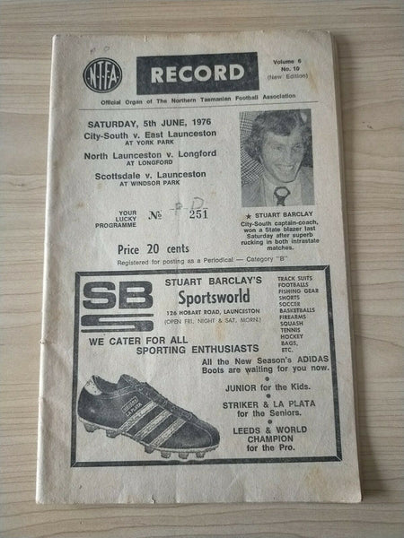 Northern Tasmania Football Association Saturday 5th June 1976 Football Record