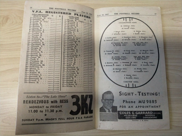 VFL 1957 June 22 Football Record Collingwood v Carlton