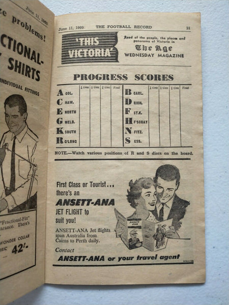 VFL 1960 June 11 Football Record Collingwood v Carlton