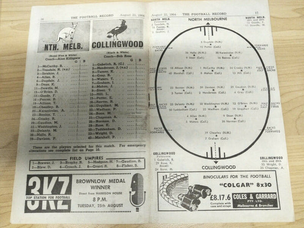 VFL 1964 August 22 Football Record North Melbourne v Collingwood