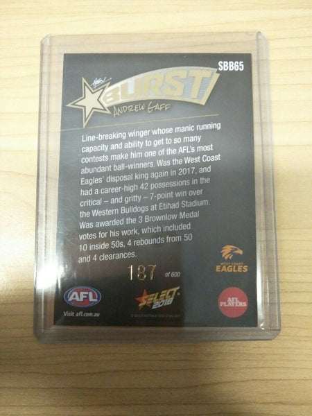Select 2018 Black Starburst Andrew Gaff West Coast No. 187/600