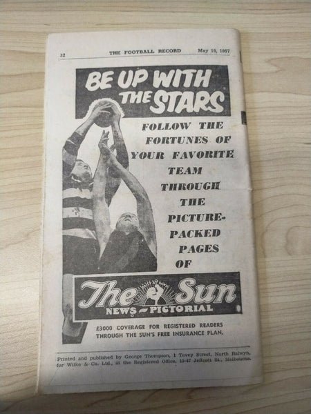 VFL 1957 May 18 Football Record Collingwood v Fitzroy