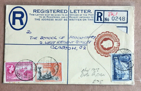Gold Coast 1953 King George VI Registered Letter Postal Stationery To Glasgow