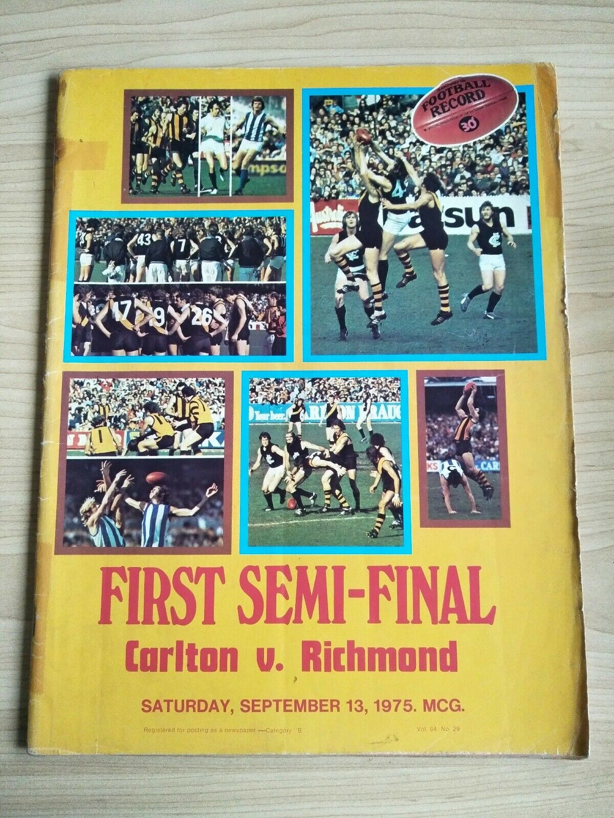 VFL 1975 1st Semi Final Football Record Carlton v Richmond With Signatures