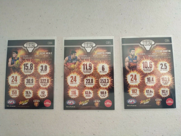 2020 Select Footy Stars Contested Beast Brisbane Team Set Of 3 Cards