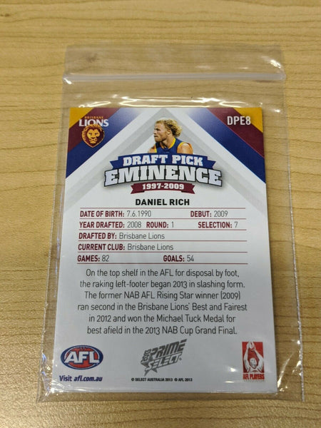 2013 AFL Select Prime Draft Pick Eminence Team Set Brisbane DPE6-DP8