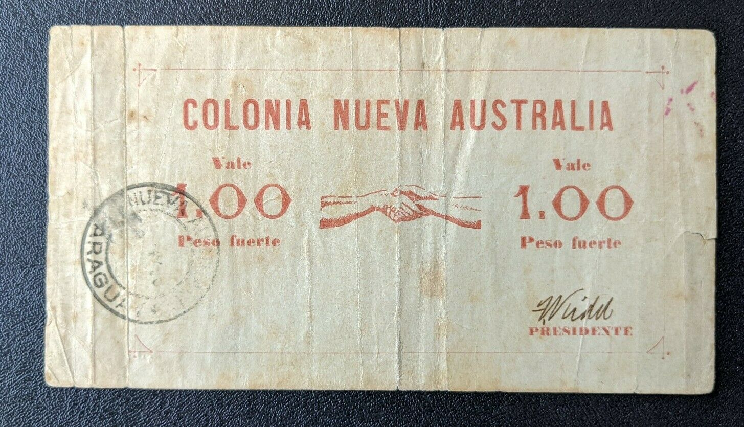 Australia Paraguay 1895 Australian Settlement In Paraguay 1 Peso Note Good/Fine