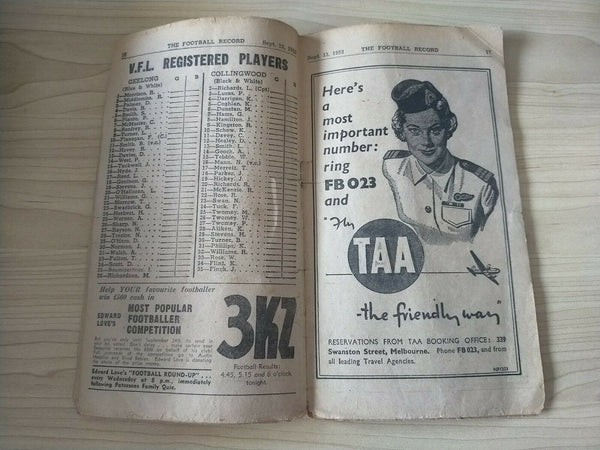 VFL 1952 September 13 Football Record 2nd Semi Final Geelong v Collingwood