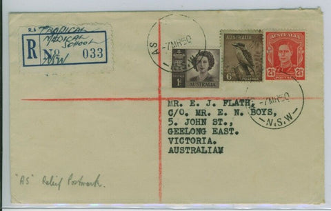 Australia 1950 Registered cover with label Tropical Medical School NSW, malaria