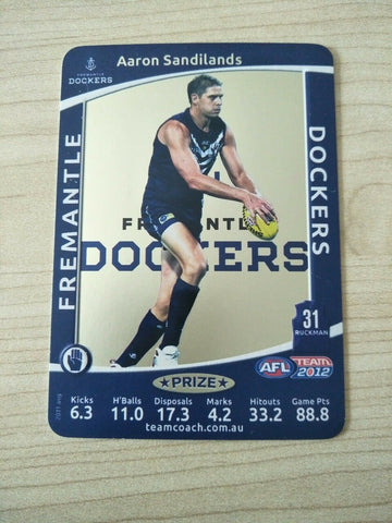 2012 AFL Teamcoach Prize Card Aaron Sandilands Fremantle