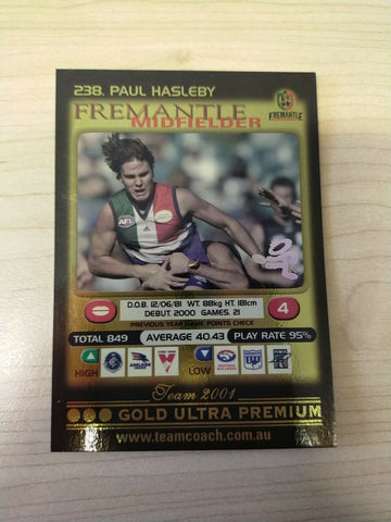 2001 Teamcoach Gold Prize Card Fremantle 238 Paul Hasleby