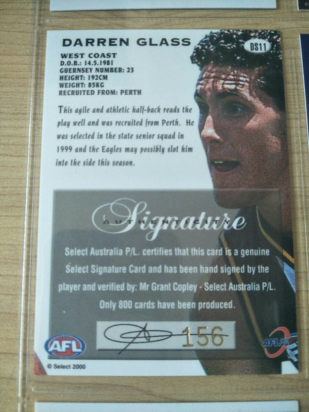 2000 Select Draft Pick Signature Card Darren Glass West Coast