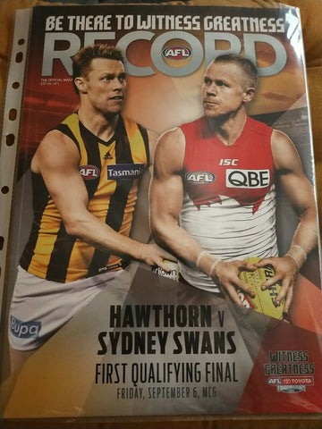 2013 1st Qualifying Final AFL Football Record Hawthorn v Sydney WITH TICKET