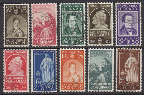 Italy SG 521/30 1937 Famous Italians music artists writers scientists Used