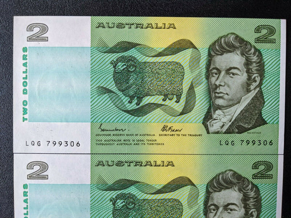 Australia 1985  R-89L $2 Johnston/Fraser Last Prefix Run of 3 uncirculated