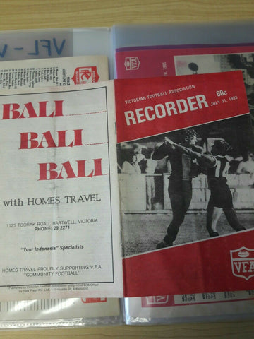 Football 1983 VFA Victorian Football Association Record Magazine July 31 Dandenong v Werribee