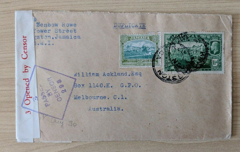 Jamaica West Indies to Australia WWI Cover Opened By Censor
