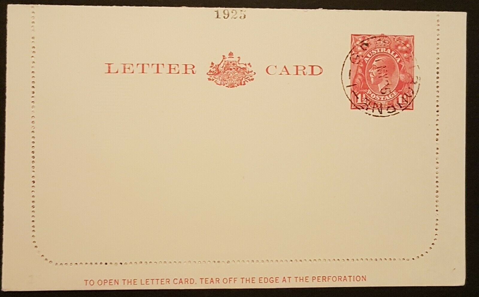 Australia Letter Card 1925 1½d red KGV CTO for UPU archives LC 58 W