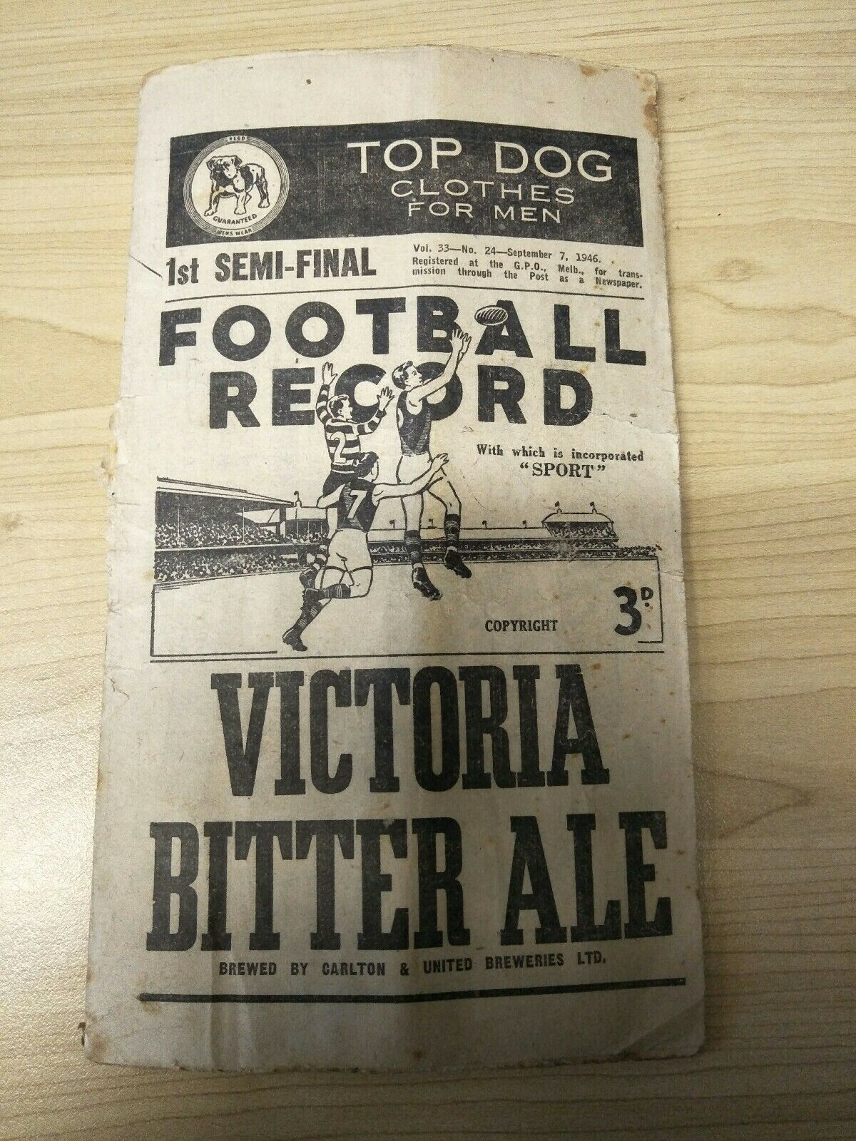 VFL 1946 September 7 Football Record 1st Semi Final Footscray v Melbourne