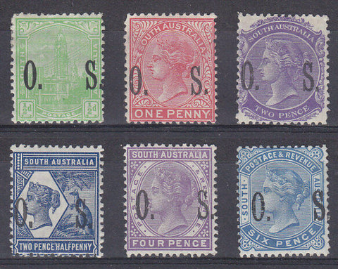 SA Australian States SG O80-O85 officials Set of 6 OS optd. Mint