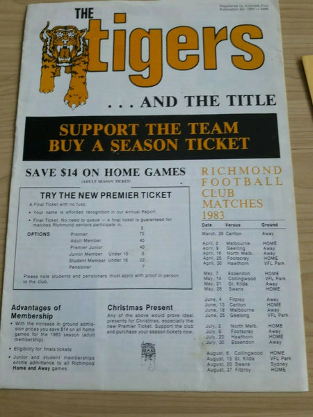 Richmond Tigers VFL Collection Including Lovely Playing Card And Publications