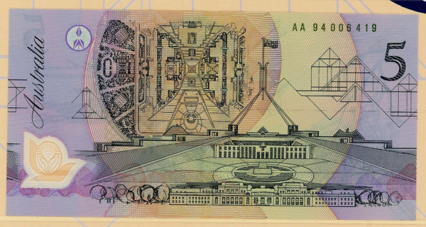 Australia 1994 $5 and $10 Banknotes Matching Serial Numbers In deluxe official folders.