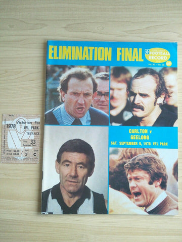 VFL 1978 Football Record Elimination Final Carlton v Geelong WITH TICKET