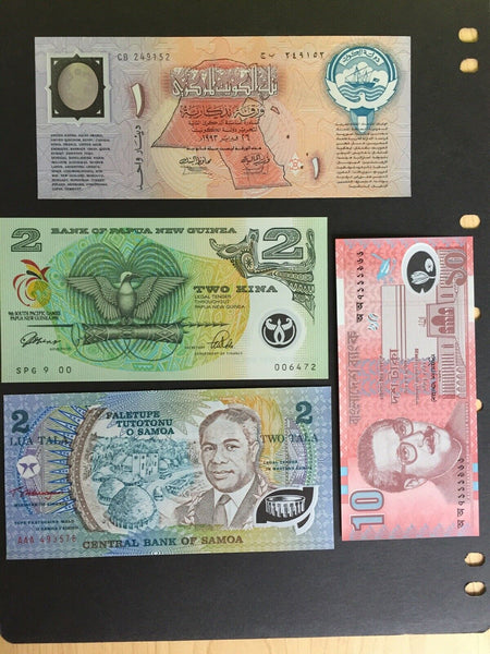 Polymer Banknotes From Samoa, Kuwait, Bangladesh & Papua New Guinea