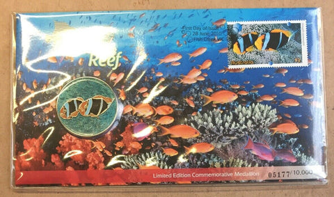 2010 Australian Fishes of The Reef With Clown Fish Medallion PNC 1st Day Issue