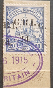 2d GRI on 20pf German New Guinea SG 19h Error surcharge double used, unique