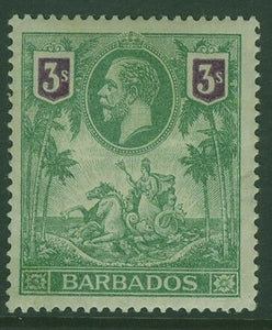 Barbados West Indies Caribbean SG 180 3/- violet and green KGV seahorse MH