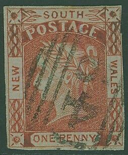 NSW Australian States SG 48 1d brick-red laureate West Maitland reverse 4 cancel