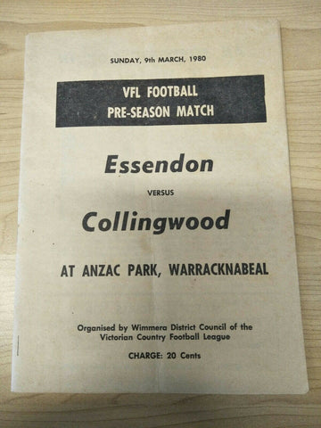 VFL 1980 March 9 Pre-Season Match Essendon v Collingwood Football Record