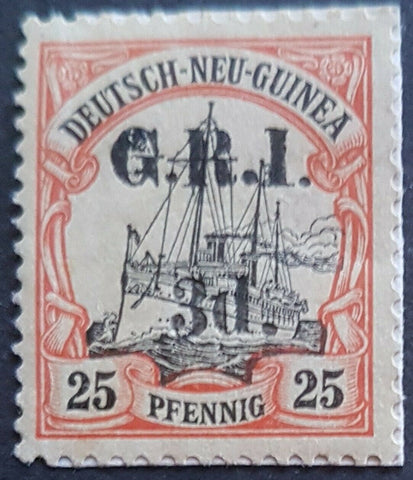 3d GRI on 25pf German New Guinea  SG 22e thick 3 variety Mint on blanket piece