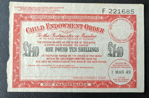 Australia Commonwealth £1.10 One Pound Ten Shillings Child Endowment Order