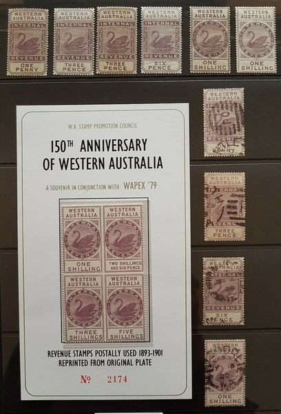 WA Western Australia Australian States Long Swans postal fiscals SG F19-22 M+U £1120 birds