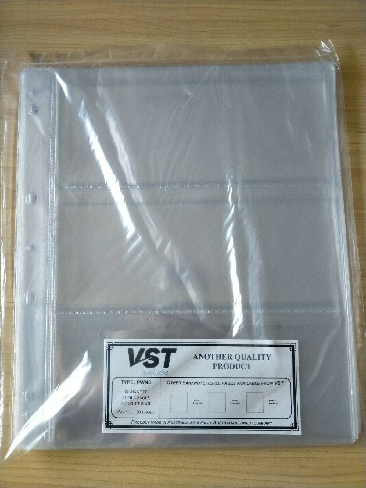 VST Banknote Album Refill 3 Pocket Pages x 100