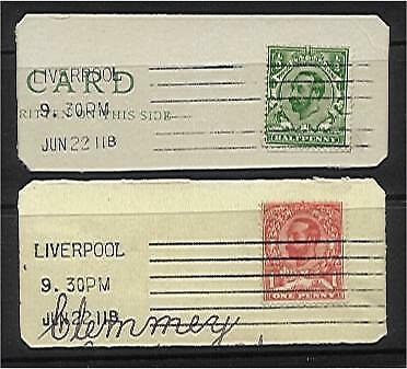 GB Great Britain SG 321,327 1911 KGV Set of 2 on piece cancelled on day of issue