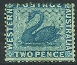 WA Western Australia Australian States SG 39 2d blue Swan birds Mint No Gum