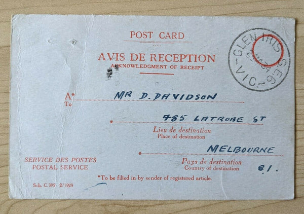 Australia Avis De Reception Postcard with 1½d KGV Stamp Melbourne - Glen iris