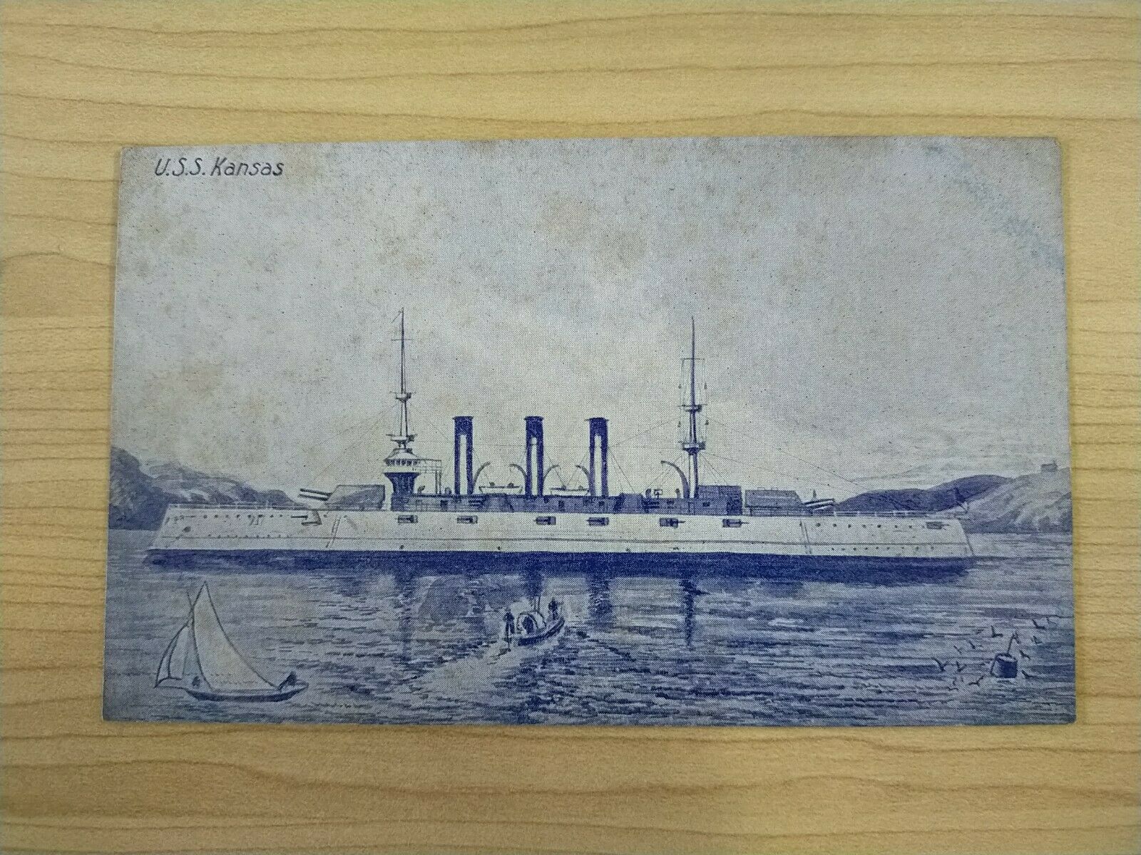 American Vintage USS Kansas American Fleet Souvenir Postcard