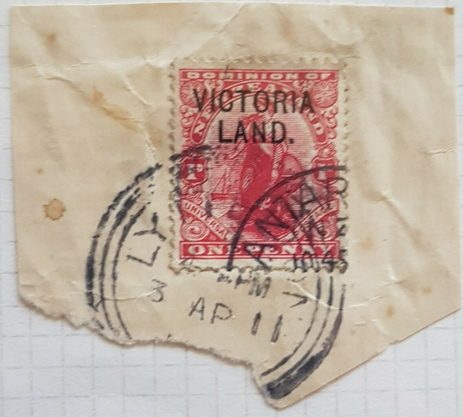 Victoria Land NZ New Zealand Antarctic SG A3, 1d precanceled, reused on piece!!