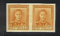 NZ New Zealand SG 680 KG VI 2d orange Imperforate Plate Proof pair MUH