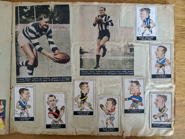 Scrapbook Over 50 Pages. Cigarette Cards, 1949 Argus VFL Photos, VFA, Signatures