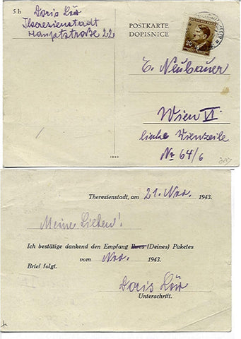 Germany 1943 Theresienstadt Concentration Camp letter card.