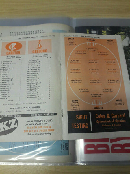 VFL 1967 Football Record September 16 Geelong v Carlton