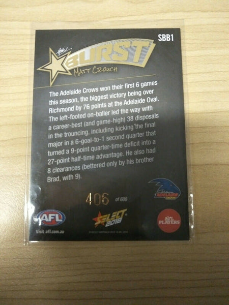 Select 2018 Black Starburst Matt Crouch Adelaide No. 406/600